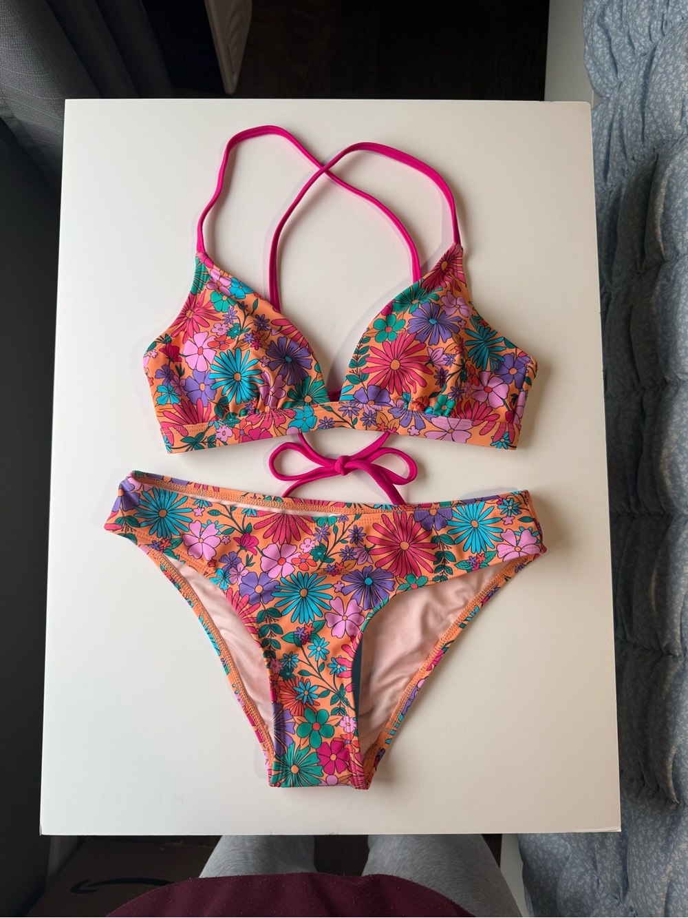 Cupshe Pink Orange Floral Two-Piece Bikini